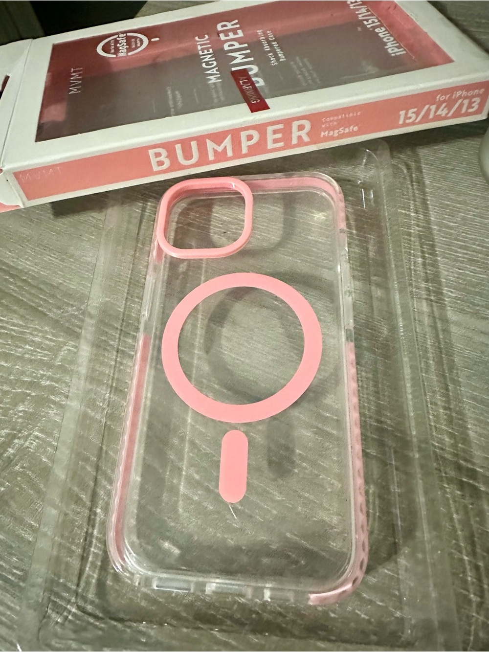 MVMT Clear Case with Pink MagSafe Ring Bumper for iPhone 15/ 14/13